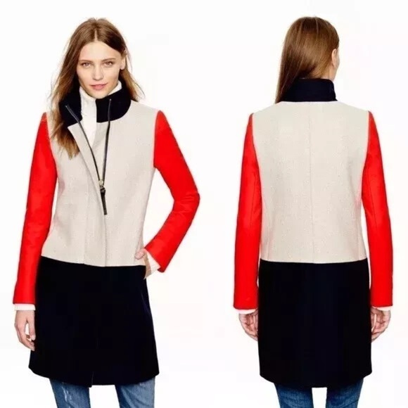 J. Crew Women's Colorblock High Collar Wool Coat Size 4 - Picture 1 of 10